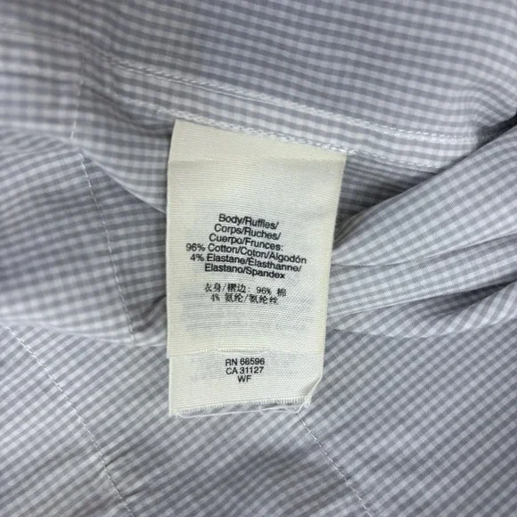 Pure DKNY Tunic Top Large Gray White Gingham Ruffle Hem Roll‎ Tab Sleeves Preppy - Picture 12 of 12